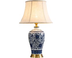 22-inch Keramische Tafellamp in Oosterse Stijl - Blauw en Wit - Ideaal voor Slaapkamer en Studie