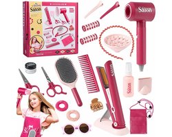 22 Kappersset Speelgoed voor Kinderen-Delige make up speelgoed-Kappers speelset-Met heuptasje en accessoires-Haardroger-Stijltang-Haarborstel-Kapperskoffer-Make-upset-Speelgoed