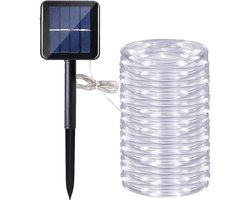 22 meter lange, op zonne-energie werkende koperdraad lichtslinger met 200 LED's, geschikt voor tuinen, campings, huizen, muren, waterdichting, festivals, feesten en verhaaldecoraties (wit).
