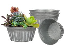 22,5 Cm Metalen Rustieke Plantenpotten - 4 Stuks Ondiepe Gegalvaniseerde Bloempotten Met Afvoergat En Rubberen Plug, Roestvrije Metalen Emmer Plantenbakken Boerderij Vintage Stijl