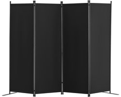 228 x 45 x 172.5 cm Opvouwbaar Kamerscherm, Stoffen Afscheiding Voor Kantoor, Slaapkamer, Eetkamer, Studeerkamer, Met 4 Panelen, Zwart