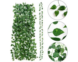 2.2m Kunstklimop-slinger – Lange kunstwijnrank met zijden bladeren – Groene decoratie voor bruiloften, feesten, huis, tuin en muur – Pak van 12