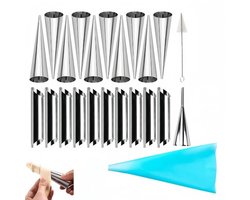 23 stuks - cannoli vormen - rechte kegelvormige slagroomvormen - Kleine mousse vorm - Roestvrij staal - Voor cannoli, ijshoorntjes en hoorntjes - Antiaanbaklaag - conisch(125×34mm)en buisvormig(125×25mm)