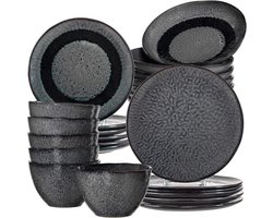 24-delig aardewerk servies set borden-schalen vaatwasmachinebestendig - grijs - voor 6 personen bordenset 6 person