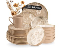 24-delig Aardewerk Servies Set voor 6 Personen - Modern Beige Combi Servies