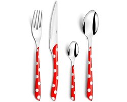 24-delig Bestek Set Rood met Witte Stippen | Roestvrij Staal
