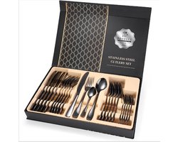 24-delig Luxe Zwartkleurig Bestek Set - RVS - Voor 6 Personen - Familieset - Luxe