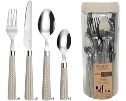 24-delige Bestekset Tafelservies met Rietpatroon Taupe Handvatten