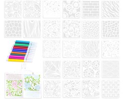 24-Delige geometrische sjabloon set voor muurdecoratie met stiften - Herbruikbare kunststof tekenmallen voor knutselen en DIY - Creatief en eenvoudig design - 12 kleuren - Geschikt voor hout, meubels en muren