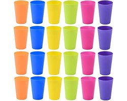 24-delige herbruikbare plastic bekers, 250 ml duurzame plastic drinkbekers voor kinderen, bekers, bekers voor, buitenfeesten, picknicks, barbecues, reizen (6 felle kleuren)