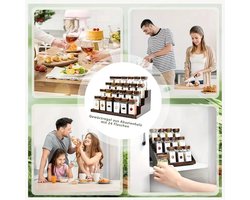 24-delige Kruidenpotjes Set met Bamboe Dienblad – 120 ml Vierkante Potjes, Inclusief 120 Etiketten | Ruimtebesparend, Handig voor Keukenorganisatie
