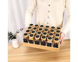 24-delige Kruidenpotten Set met Bamboe Rek – Glazen Kruidenpotten met Zwarte Labels & Luchtdichte Deksels – Inclusief RVS Trechter, Verplaatsbare Kruidenorganizer