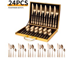 24-delige roestvrijstalen serviesset - Serviesset - Bestekset - serviesset 6 persoons - Met opbergdoos - Roestvrij staal - Roségoud