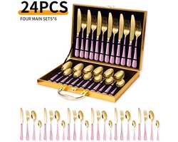 24-delige roestvrijstalen serviesset - Serviesset - Bestekset - serviesset 6 persoons - Met opbergdoos - Roestvrij staal - Roze/Goud