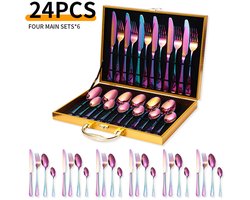 24-delige roestvrijstalen serviesset - Serviesset - Bestekset - serviesset 6 persoons - Met opbergdoos - Roestvrij staal - Veelkleurig