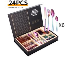 24-delige roestvrijstalen serviesset - Serviesset - Bestekset - serviesset 6 persoons - Roestvrij staal - Veelkleurig