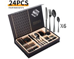 24-delige roestvrijstalen serviesset - Serviesset - Bestekset - serviesset 6 persoons - Roestvrij staal - Zwart