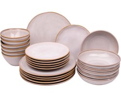 24 delige serviesset - 6 personen - Lagos - wit met bruine spikkel - Portugees stoneware