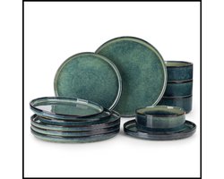 24-delige Starry Green servies set – elegant design met een reactieve glazuurafwerking