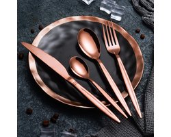 24-delige titanium rosé vergulde roestvrijstalen bestekset, 24-delige koperen bestekset, koperkleurige bestekset, servies voor 6 (glanzend koper)