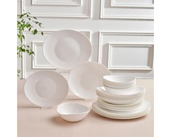 24-delige witte Pure combiserviesset voor 6 personen - glazen tafelservies - ontbijtset - serveerborden - taartborden - kommen - dessertborden - dagelijks gebruik - bijzonder diner