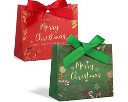 24 geschenkdoosjes voor Kerstmis, van groen en rood papier met strik, Merry Christmas Nieuwjaar, cadeau, bonbonnière, lekkernijdecoratie voor Kerstmis, gebak (groen + rood)