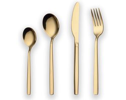 24-Piece Gold Plated Stainless Steel Cutlery Set - Service for 6 People - Luxe Bestekset - Shiny Gold