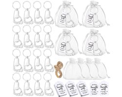 24 Sets Baby Footprint Sleutelhanger Feestartikelen - Leuke Bedankjes voor Baby Shower - Blauw en Roze Themafeest