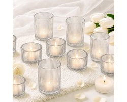 24 stks Clear Theelicht Kaarsenhouders Geribbelde Glas Theelichthouders Decoratieve Votive Set voor Tafel Middenstuk, Home Decor, Bruiloft, Kerstmis, Verjaardagsfeest