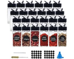 24 stuks 120 ml glazen kruidenpotten met deksels, vierkante glazen potten, kruidencontainers kleine potten met etiketten, flesborstel, pen, trechter