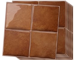 24 stuks 3D Epoxy Zelfklevende wandpanelen - Olieafstotend 15×15cm - D-PBS-Serie - Bruin