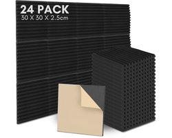 24 stuks Akoestische panelen 30x30x2.5cm Acoustic Foam Panels, Wandpaneel, Zelfklevend, voor wanddecoratie Zwart Driehoekig Uitsparing