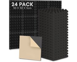 24 stuks Akoestische panelen 30x30x5cm Acoustic Foam Panels, Wandpaneel, Zelfklevend, voor wanddecoratie Zwart piramide