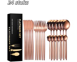 24 stuks - Bestekset - Roestvrij staal - Vaatwasmachinebestendig - Voor 6 personen - Inclusief vork, mes, lepel en theelepel - Roségoud