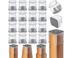 24 STUKS Chair Leg Floor Protectors Square, Silicone Felt Furniture Leg Pads Caps Covers for Hardwood Floors (Fit:1.1inch to 1.49inch)Stille elastische tafel- en stoelvoethoezen
