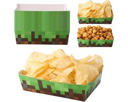 24 stuks feestvoedselschalen, serveerschalen met mijnbouwthema, waterdicht, vetvrij, bruin en groen papier, snackbenodigdheden, perfecte feestgunsten en decoraties voor verjaardagen