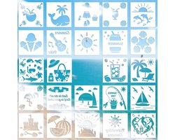 24 Stuks Herbruikbare Zomer Sjablonen voor Schilderen, 20.5x20.5cm met Strand en Oceaan Thema's voor Hout, Steen en Canvas DIY Creaties