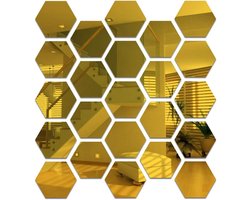 24 Stuks Hexagonale Acryl Gouden Wandspiegel Stickers, Decoratieve Spiegels voor Slaapkamer en Woonkamer, Zelfklevende Spiegeltegels van 6.3 cm