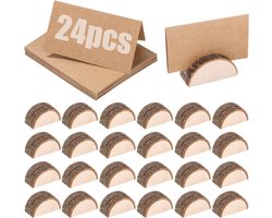 24 Stuks Houten Halve Cirkel Tafelkaarthouders - Stabiliteit voor Menu's, Foto's en Postcards met 24 Kraft Papieren Tafelkaarten voor Bruiloften en Verjaardagen