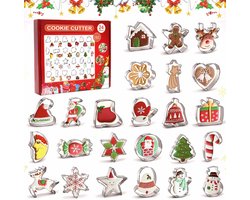 24 stuks koekjes vormen - Koekjesvormpjes - koekjes vormpjes kerst - kerstvormpjes om te bakken - Kerstcadeau - kerstboom - peperkoekmannetje - kerstman en meer vormen kerstkoekjes - Zilver - RVS
