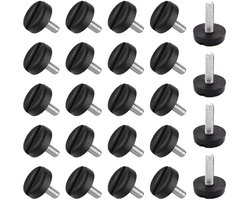 24-Stuks Meubelverstelvoeten - Verstelbare meubelschroefpoten - Verstelbare waterpasjes - Stoel- en bankpootkussens - Meubelstandaards - Geschikt voor alle soorten meubels in huis en op kantoor, zoals stoelen, banken, tafels, kasten, enz. - Zwart
