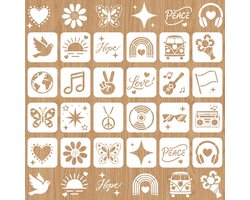24 stuks Peace Love Stencils 15 x 15 cm Herbruikbare Boho Schildersjablonen PET Muur Stencils Sjablonen voor Slaapkamer Houten Meubels DIY Home Decor