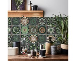 24 stuks Plaktegels - Tegeltickers - Plaktegels keuken - Zelfklevende tegels - Retro Tegelstickers - Zelfklevende 3D Muurstickers Keuken - Keuken - Badkamer - 15×15cm - Tegelstickers premium - PVC - Marokkaans patroon - Groen