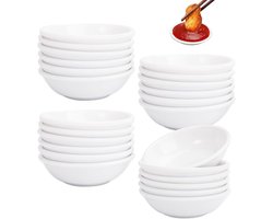 24 Stuks Ronde Sojasaus Schalen - Mini Soepkommen - Stapelbare Snackkommen voor Bijgerechten - Specerijen - Wit (Herbruikbaar)
