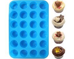 24 stuks Siliconen Mini Muffin Bakvorm ⌀ 5 cm- Cupcakes - 24 stuks - Blauw - cupcake vormpjes - Muffin Bakvormen