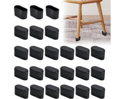 24 stuks siliconen stoelbeschermers - 30x15 mm - Ovale stoelpoot doppen - Antislip vloerbeschermers voor tafels, stoelen en meubels - Krassenwerende bescherming (Zwart)