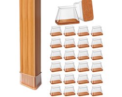 24 stuks - Stoelpoot Doppen - (2.5-3.6)*3.7*3.2 cm - Meubelpoot hoezen - Stoelpootbeschermers rechthoekig - Vloerbescherming - Stoelpoot beschermers - Anti-kras vilt - transparante siliconen beschermers - voor stoelpoten, tafel en bank - bruin - L