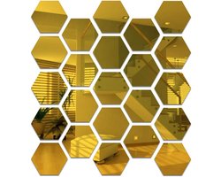24 stuks zeshoekige acryl gouden spiegel muursticker - spiegel muurdecoratie - zelfklevende spiegel tegels - esthetisch voor slaapkamer woonkamer (2,5 inch/6,3 cm/goud)