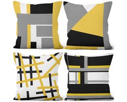 24 x 24 Inch Kussenslopen Geel Grijs Wit Modern Geometrisch Patroon Vierkante Zachte Korte Pluche Sierkussenhoezen Home Decor Voor Woonkamer Bank Outdoor Tuin Bank, 60x60cm Set van 4