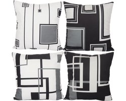 24 x 24 Inch Kussenslopen Zwart Grijs Wit Modern Geometrisch Patroon Vierkante Zachte Korte Pluche Sierkussenhoezen Home Decor Voor Woonkamer Bank Outdoor Tuin Bank Auto, 60x60cm Set van 4